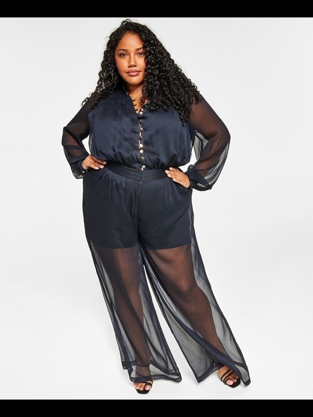 Nina Parker Sheer Wide-Leg Black Jumpsuit 24 Nwt